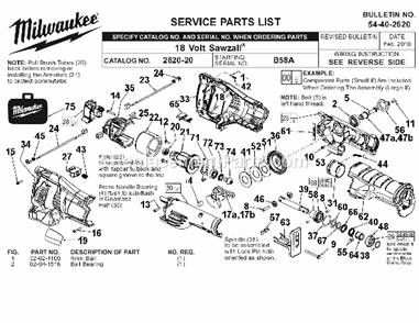 Page A Diagram and Parts List for 2620-21 SER B58A Milwaukee Reciprocating Saw