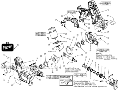 Part Location Diagram of 14-30-1031 Milwaukee Gearcase Kit - Right