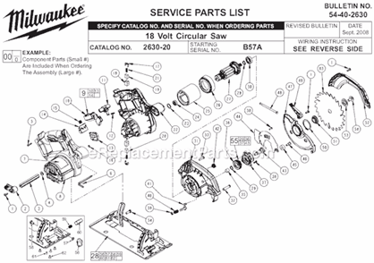 Page A Diagram and Parts List for 2630-22 SER B57A Milwaukee Circular Saw