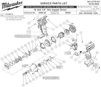 Page A Diagram and Parts List for 2650-21 SER B55A Milwaukee Impact Driver