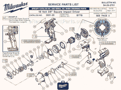 Page A Diagram and Parts List for 2651-20 B77B Milwaukee Impact Driver