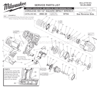 Part Location Diagram of 23-66-0102 Milwaukee Switch And Handle Service Kit