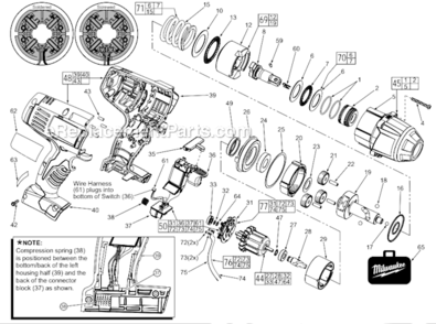 Part Location Diagram of 22-56-1451 Milwaukee Switch Assy W/carbon Brushes