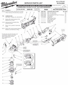Page A Diagram and Parts List for 2680-22 SER B96A Milwaukee Angle Grinder