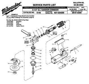 Fig-0 Diagram and Parts List for 6145-2 627-254500 Milwaukee Angle Grinder