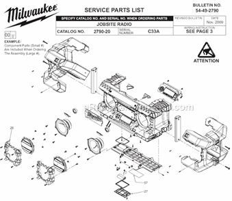Page A Diagram and Parts List for 2790-20 C33A Milwaukee Radio