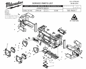 Page A Diagram and Parts List for 2790-20 C33B Milwaukee Radio