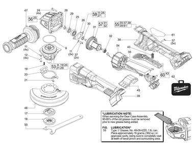 Fig-0 Diagram and Parts List for 2880-20 L64A Milwaukee Angle Grinder
