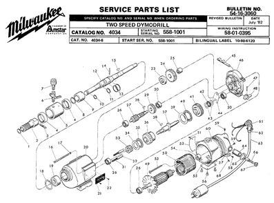 Fig-0 Diagram and Parts List for 4034-2 558-1001 Milwaukee Electric Drill