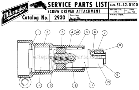 Part Location Diagram of 40-50-1000 Milwaukee Compression Spring