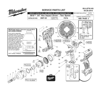 Part Location Diagram of 44-66-0415 Milwaukee Gearcase end cap with ball bearing