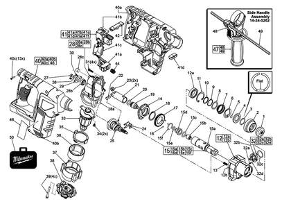 Fig-0 Diagram and Parts List for 2612-059 F53B Milwaukee Hammer Drill