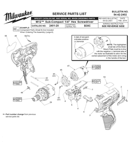 Fig-0 Diagram and Parts List for 2401-20 B30C Milwaukee Electric Drill