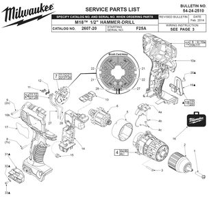 Fig-0 Diagram and Parts List for 2607-22CT F25A Milwaukee Cordless Drill