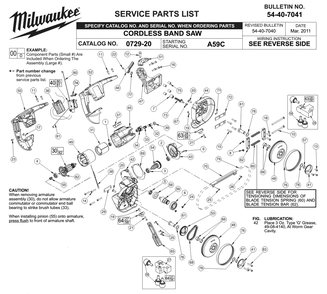 Fig-0 Diagram and Parts List for 0729-20 A59C Milwaukee Saw