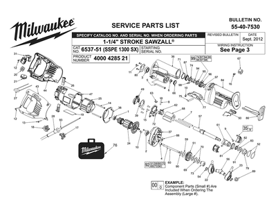 Part Location Diagram of 12-99-6537 Milwaukee Service nameplate