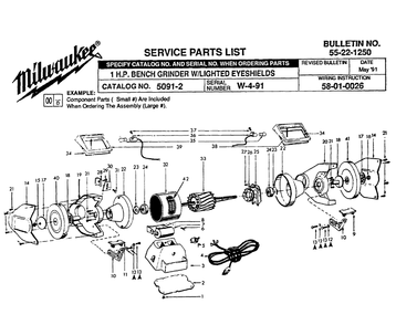 Fig-0 Diagram and Parts List for 5091 W-4-91 Milwaukee Angle Grinder