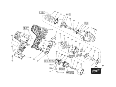 Cordless 18v 1/2-Inch Square Impact Wrench Diagram and Parts List for 2663-22 B80B Milwaukee Wrench