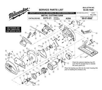 Fig-0 Diagram and Parts List for 6370-21 A35A Milwaukee Saw