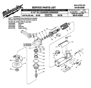 Fig-0 Diagram and Parts List for 6145-2 627B Milwaukee Angle Grinder