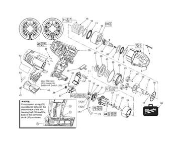 Cordless 18v 1/2-Inch Square Impact Wrench Diagram and Parts List for 2662-22 B79A Milwaukee Wrench