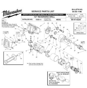Part Location Diagram of 14-34-0490 Milwaukee Handle Kit Fixed Cord