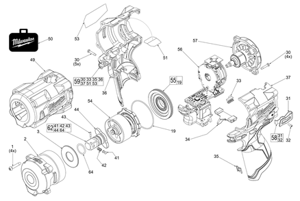Fig-0 Diagram and Parts List for 2555P-20 J63A Milwaukee Impact Driver