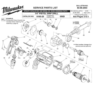 Fig-0 Diagram and Parts List for 0100-20 058D Milwaukee Electric Drill