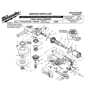 Fig-0 Diagram and Parts List for 6148-50 870B Milwaukee Angle Grinder
