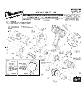 Fig-0 Diagram and Parts List for 0724-24 A55B Milwaukee Cordless Drill