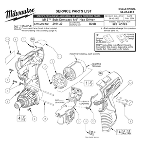 Fig-0 Diagram and Parts List for 2401-22 B30B Milwaukee Electric Drill
