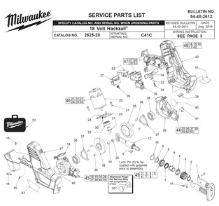 Fig-0 Diagram and Parts List for 2625-21CT C41C Milwaukee Saw