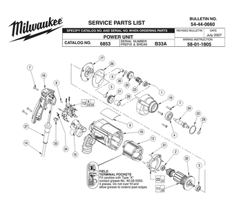 Fig-0 Diagram and Parts List for 6853 B33A Milwaukee Electric Drill