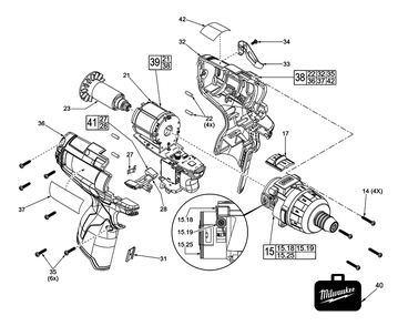 Fig-0 Diagram and Parts List for 2402-059 F15B Milwaukee Electric Drill