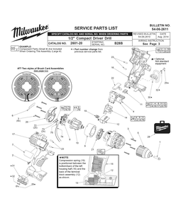 Fig-0 Diagram and Parts List for 2601-22 B28B Milwaukee Cordless Drill