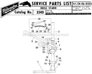 Page A Diagram and Parts List for 3540  Milwaukee Electric Drill