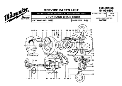 Part Location Diagram of 42-60-0345 Milwaukee Hand chain for 20 ft. lift