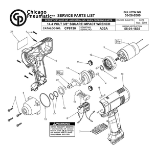 Fig-0 Diagram and Parts List for CP8730 9085-68 Milwaukee Impact Driver