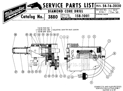 Page A Diagram and Parts List for 3880 SER 158-1001 Milwaukee Electric Drill