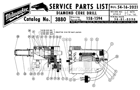 Page A Diagram and Parts List for 3880 SER 158-1594 Milwaukee Electric Drill