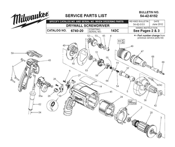 Fig-0 Diagram and Parts List for 6740-20 143C Milwaukee Electric Drill