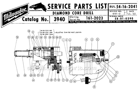 Page A Diagram and Parts List for 3940 SER 161-2023 Milwaukee Electric Drill