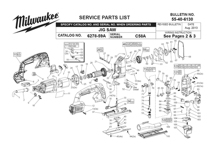 Fig-0 Diagram and Parts List for 6278-59A C58A Milwaukee Saw
