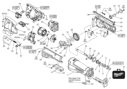 Fig-0 Diagram and Parts List for 2720-20 F39B Milwaukee Saw