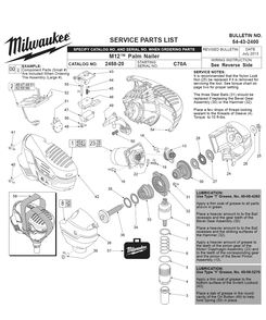 Fig-0 Diagram and Parts List for 2458-21 C70A Milwaukee Nailer