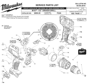 Part Location Diagram of 22-22-2607 Milwaukee Brush Card Assembly