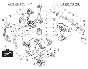Fig-1 Diagram and Parts List for 5546-21 K61B Milwaukee Hammer Drill