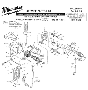 Fig-0 Diagram and Parts List for 1660-6 719C Milwaukee Electric Drill