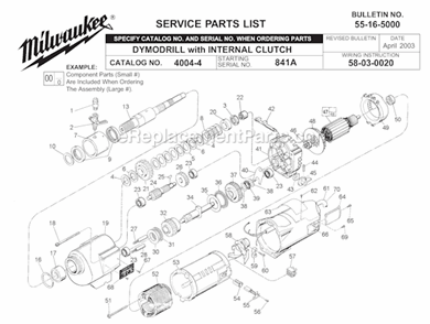 Page A Diagram and Parts List for 4004-4 SER 841A Milwaukee Electric Drill