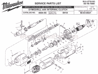 Page A Diagram and Parts List for 4004-55 SER 841A Milwaukee Electric Drill